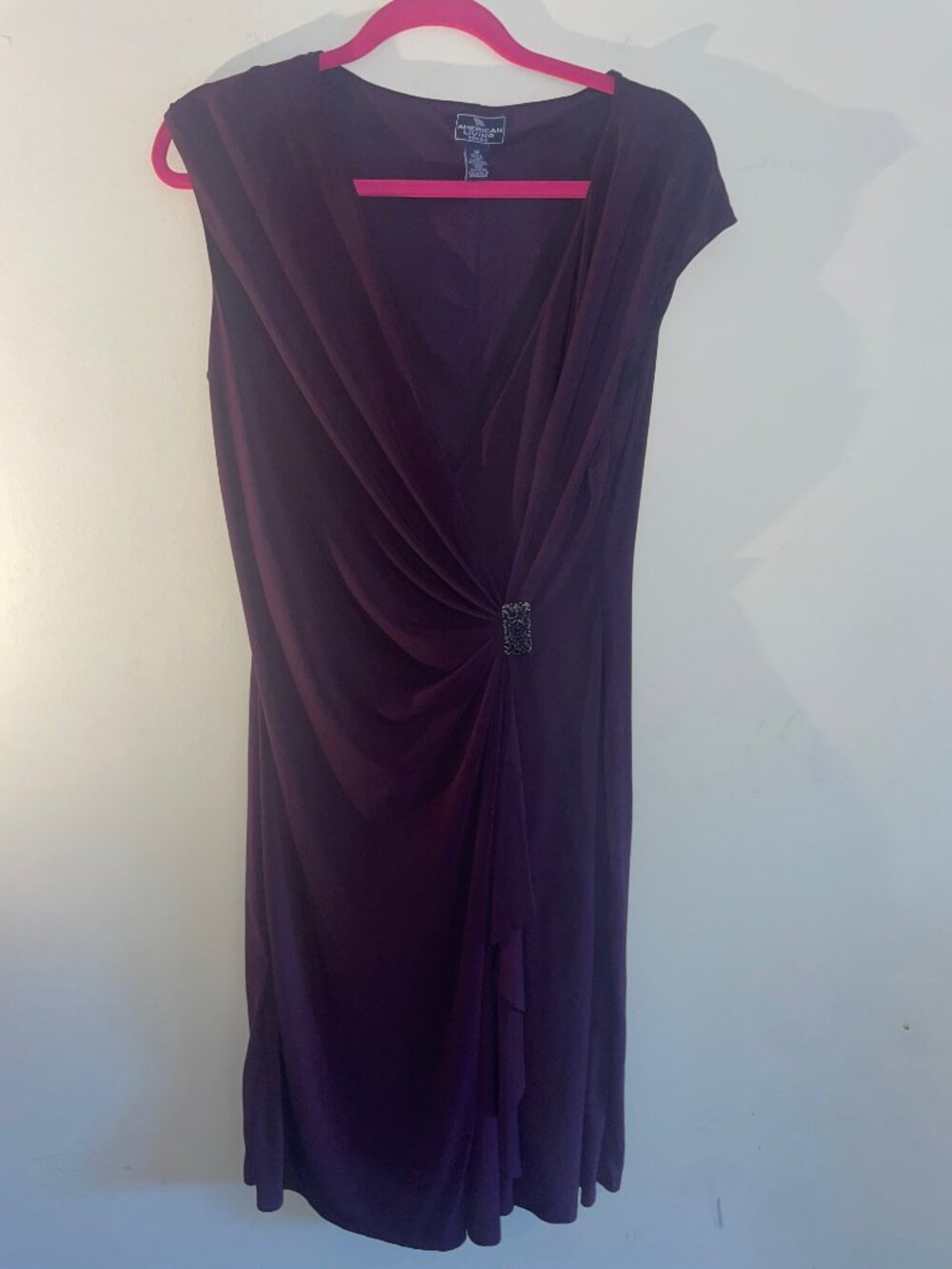 American Living Burgundy Draped Embellished Dress Size 14